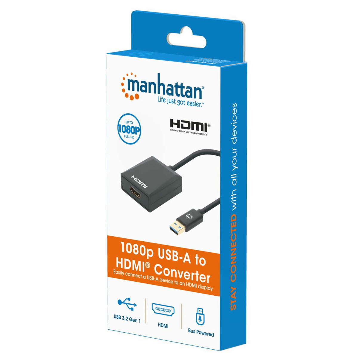 Adaptador Manhattan USB 3.2 Gen 1 Tipo-A Macho a HDMI Hembra 1080p Color Negro