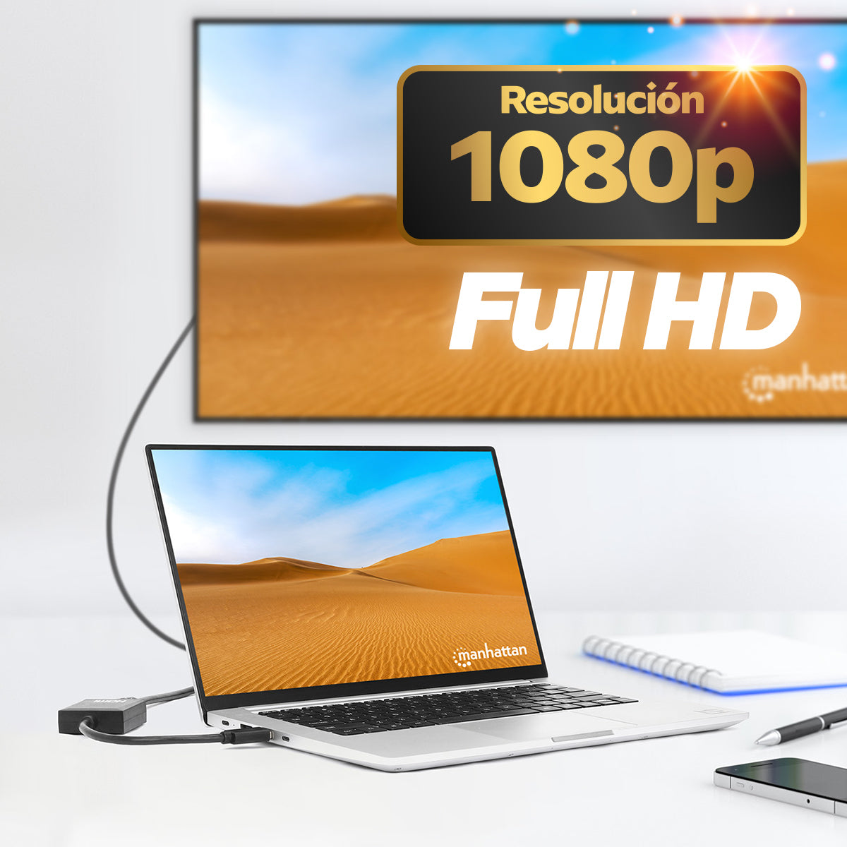 Adaptador Manhattan USB 3.2 Gen 1 Tipo-A Macho a HDMI Hembra 1080p Color Negro
