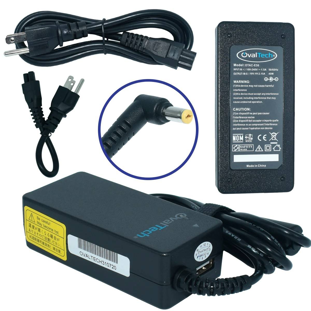 Adaptador para Computadora NETBOOK Ovaltech 19V/2.15AH con Blister + USB