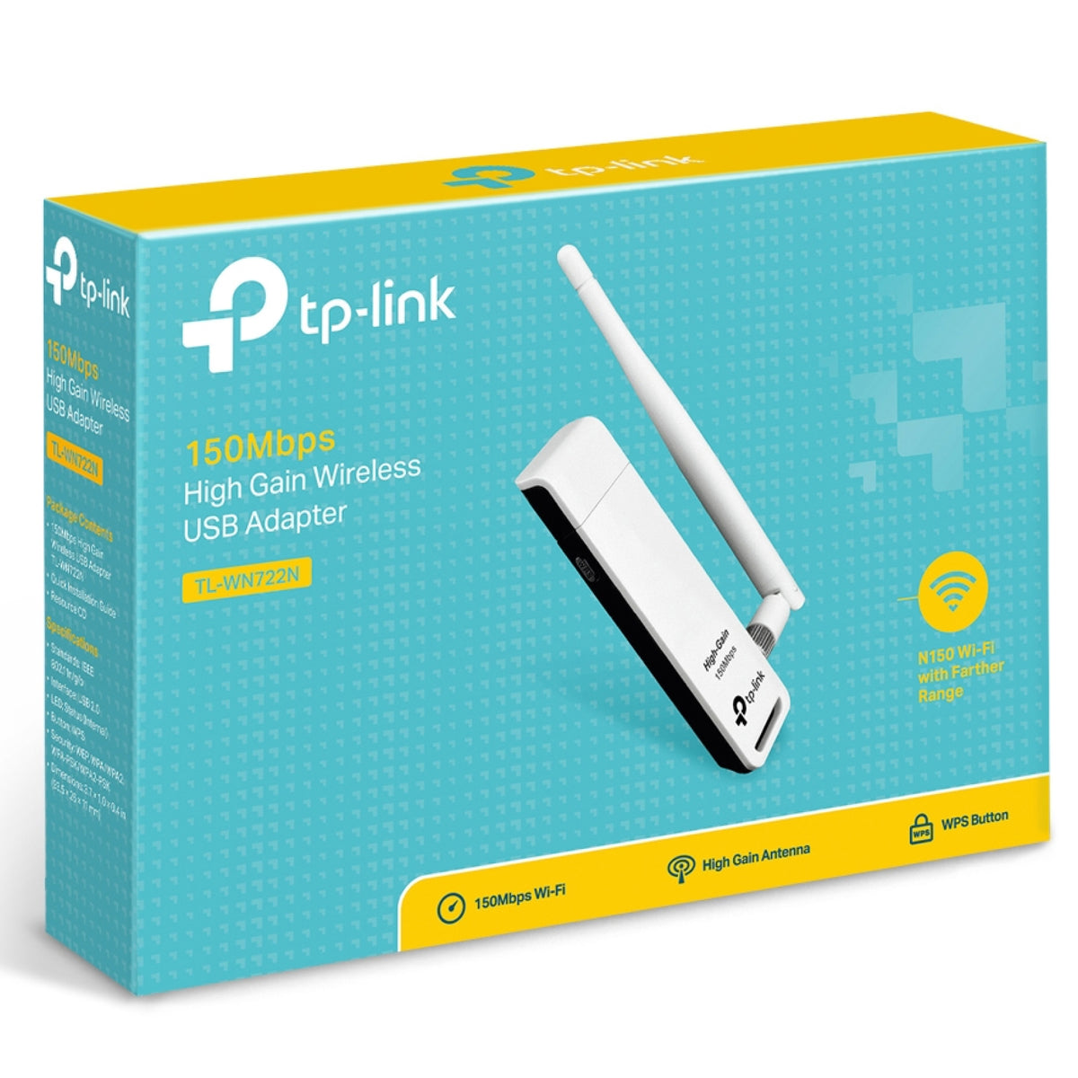 Adaptador TP-Link Wi-Fi USB TL-WN722N N150 150Mbps 2.4GHz Antena Desmontable 4dBi
