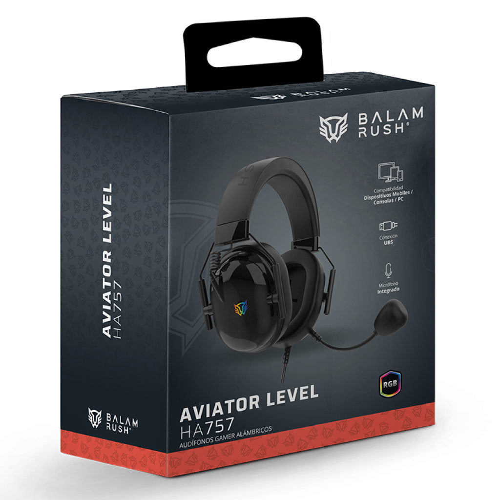 Audífonos Gamer Acteck AviatorHA757/Alámbricos+Over Ear+Bocinas 53 mm+Mic Fijo /Conexión USB / Legend Negro