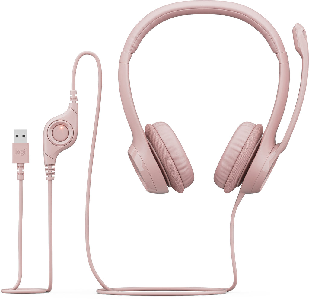 Audífonos Logitech USB H390 para Computadora con Audio Dígital Mejorado Control en Cable Color Rosa