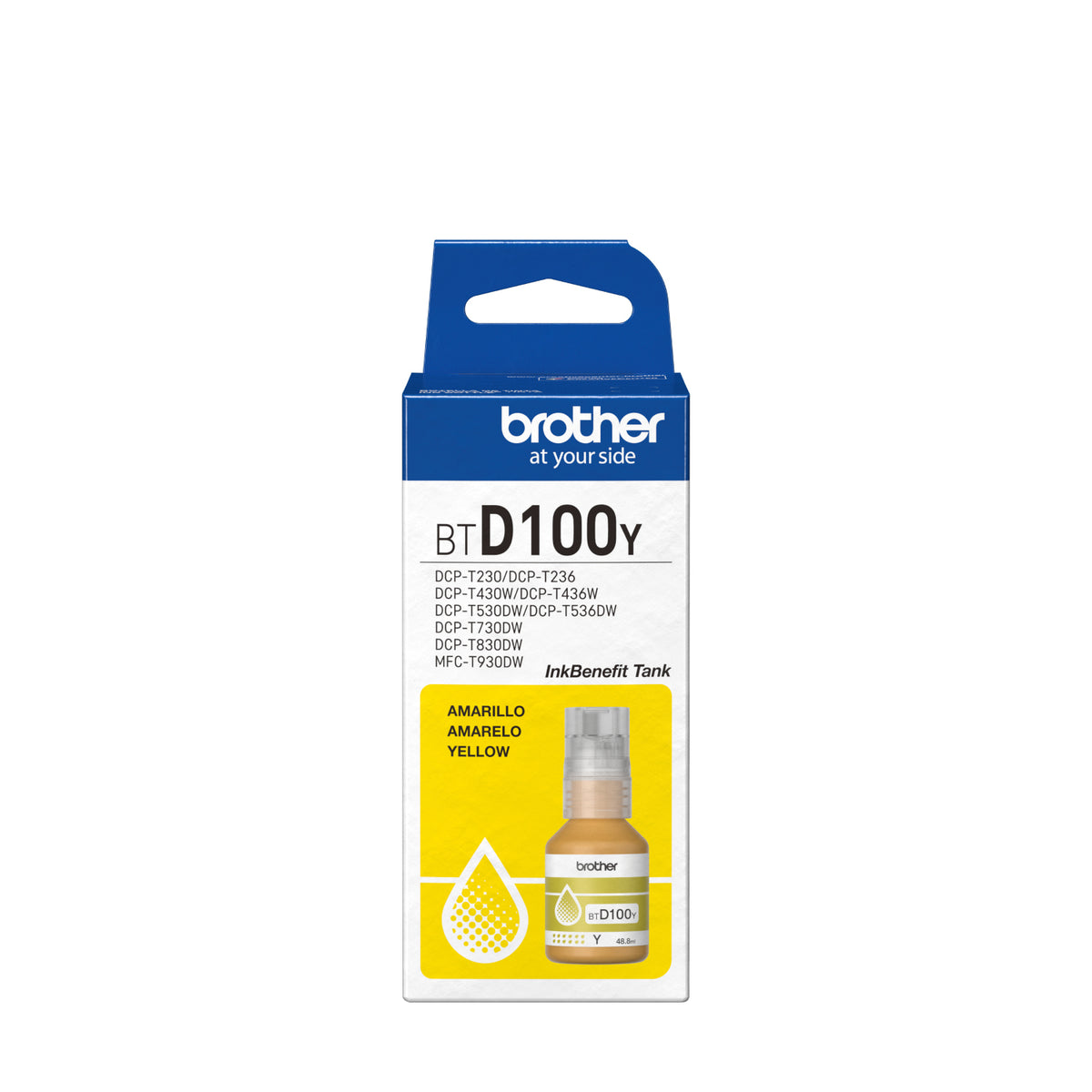 Botella de tinta Brother de color amarillo de ultra alto rendimiento BTD100Y de la serie InkBenefit Tank Imprime hasta