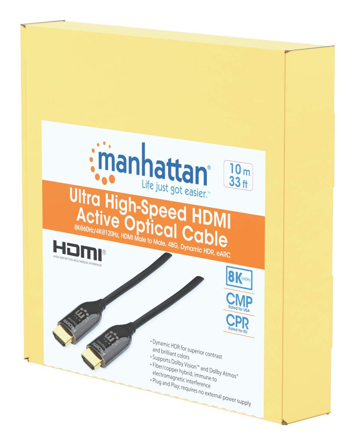 Cable Manhattan HDMI 2.1 Fibra Óptica 10M 8ka60Hz Certificado
