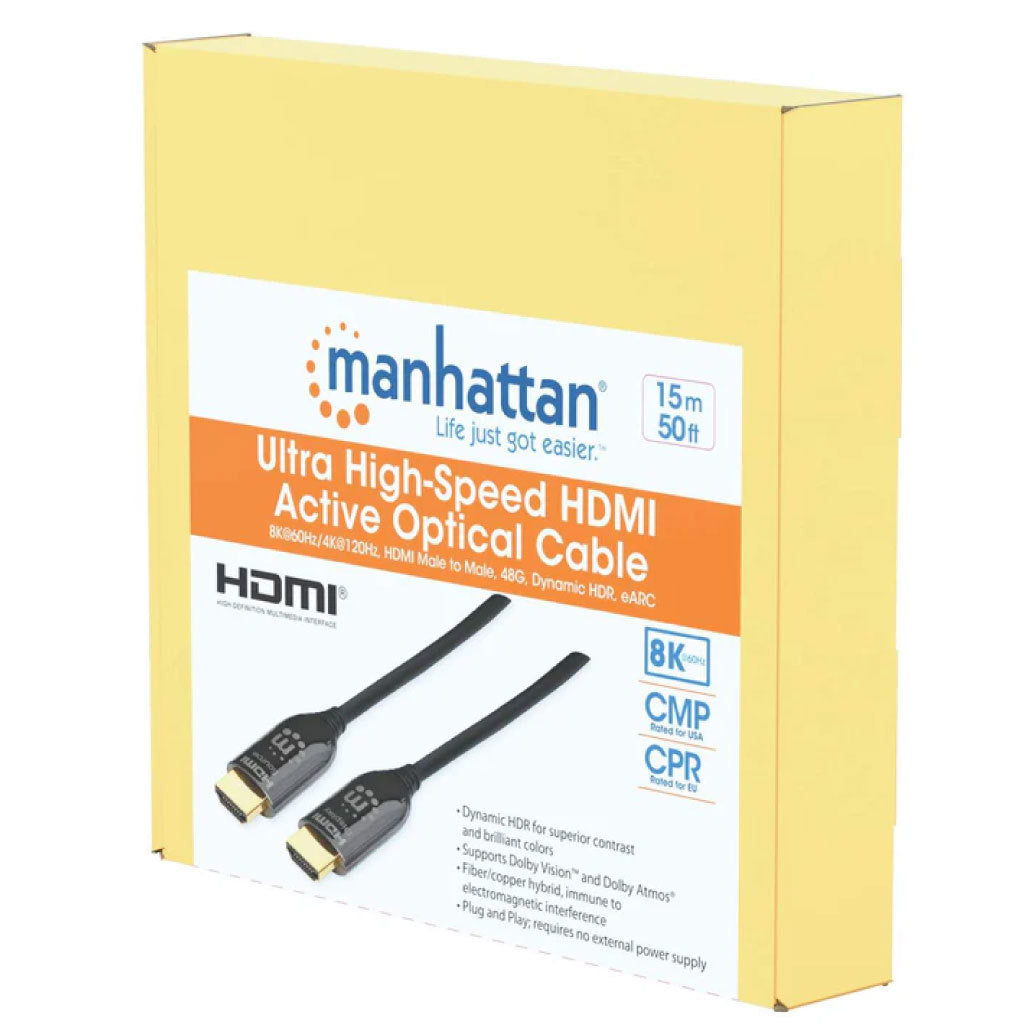 Cable Manhattan HDMI 2.1 Fibra Óptica 15M 8ka60Hz Certificado