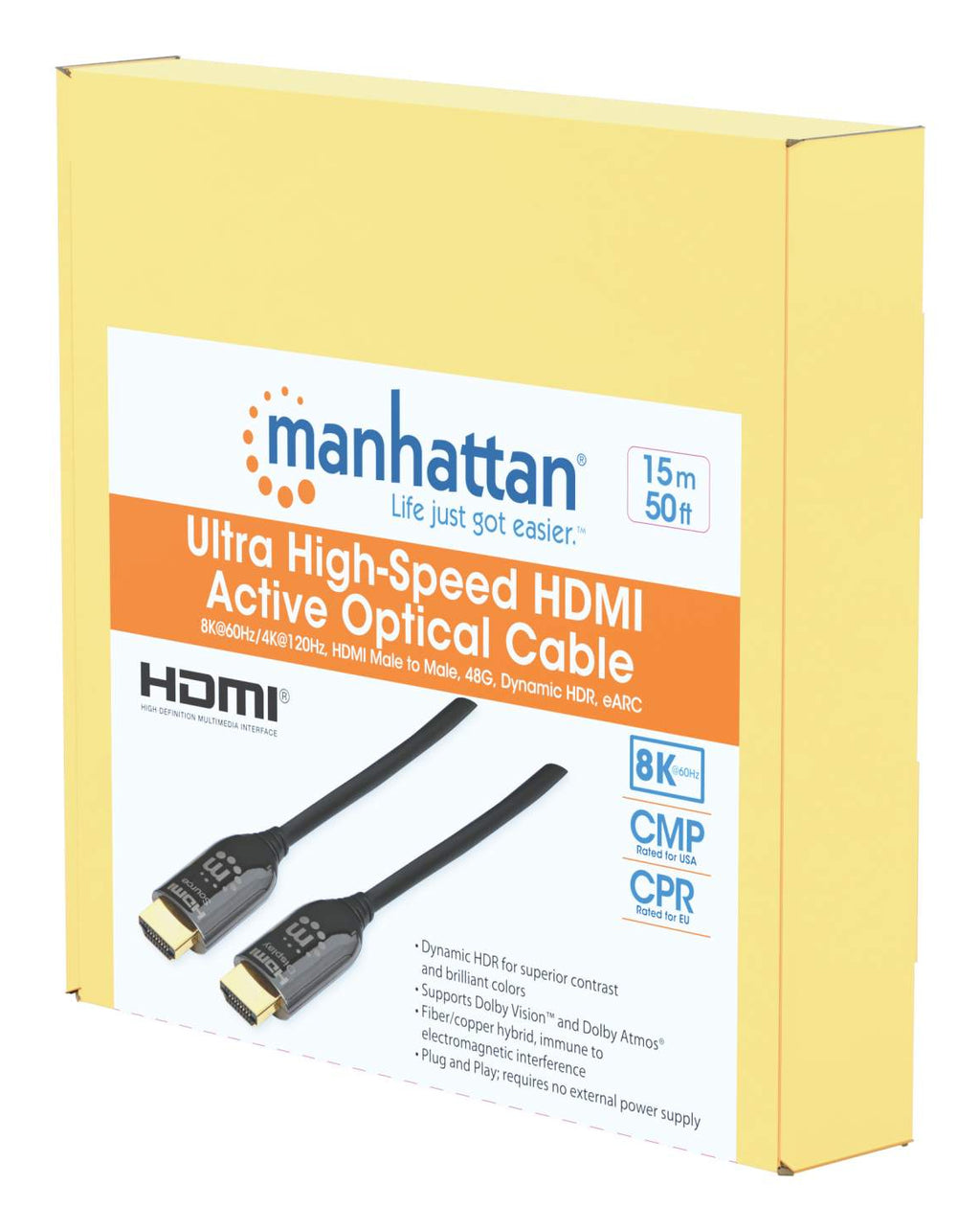 Cable Manhattan HDMI 2.1 Fibra Óptica 15M 8ka60Hz Certificado