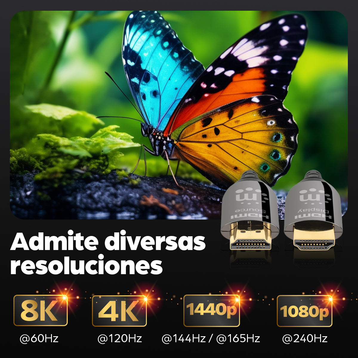 Cable Manhattan HDMI 2.1 Fibra Óptica 15M 8ka60Hz Certificado