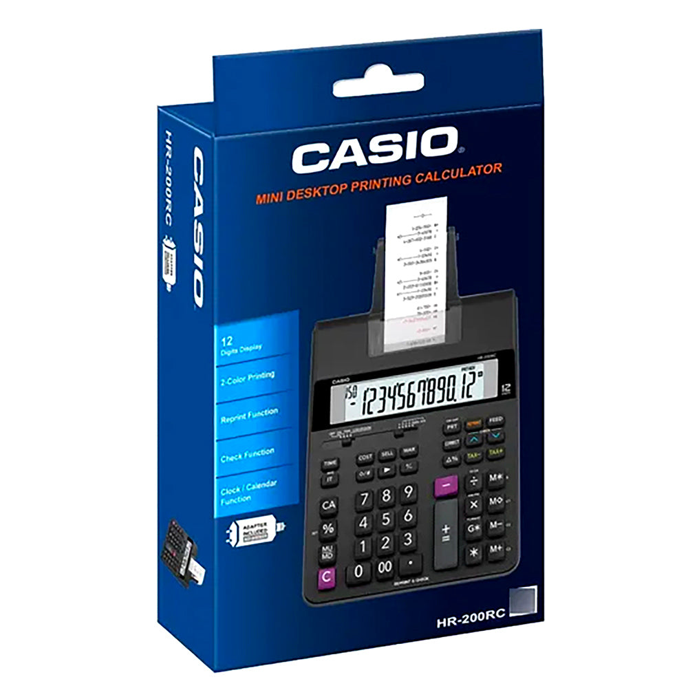 Calculadora Casio con impresora tipo Sumadora HR-200RC negro pantalla LCD Costo Venta y Margen 150 pasos