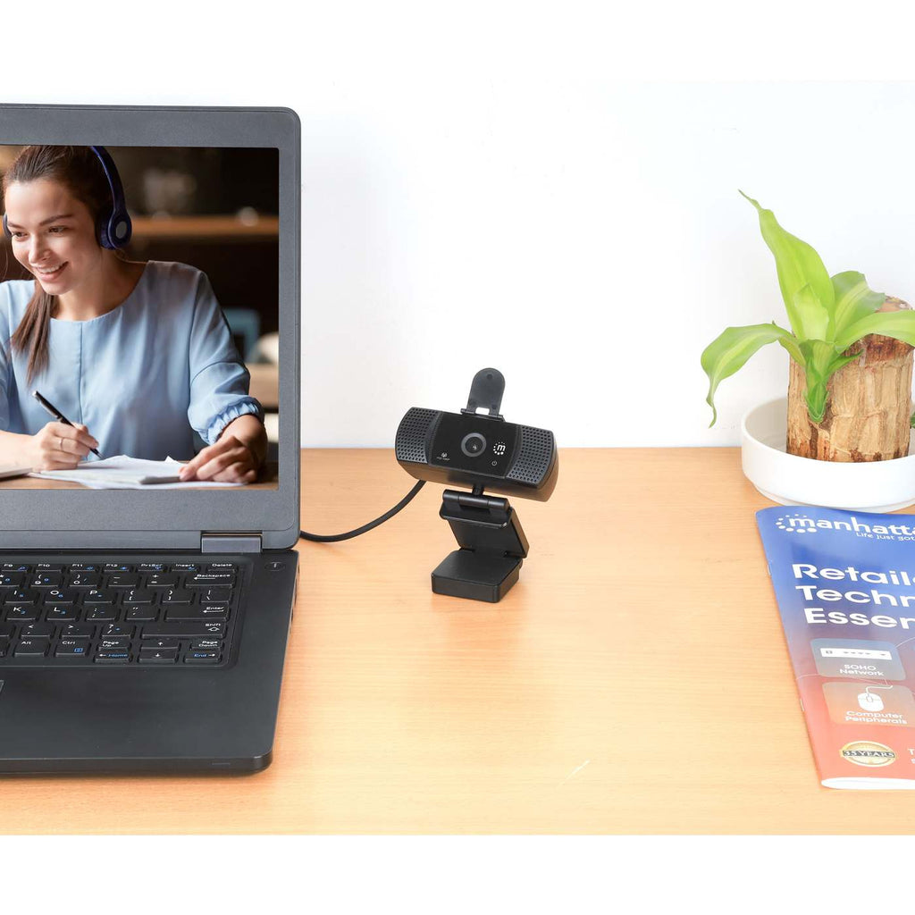 Cámara Web Manhattan Full HD USB Rotacion 360 Negra