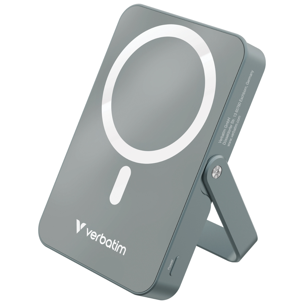 Cargador Magnético Verbatim con carga inalámbrica de vidrio con soporte de 10 000 mah color Gris