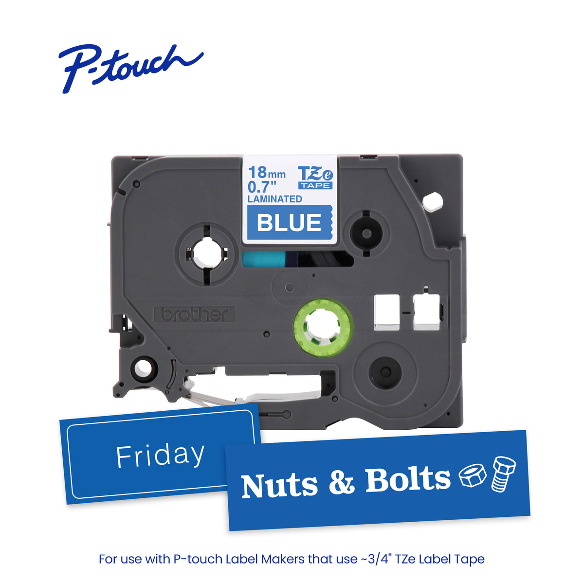 Cinta Laminada Brother Estándar Texto Blanco sobre Cinta de 18mm x 8m — Azul