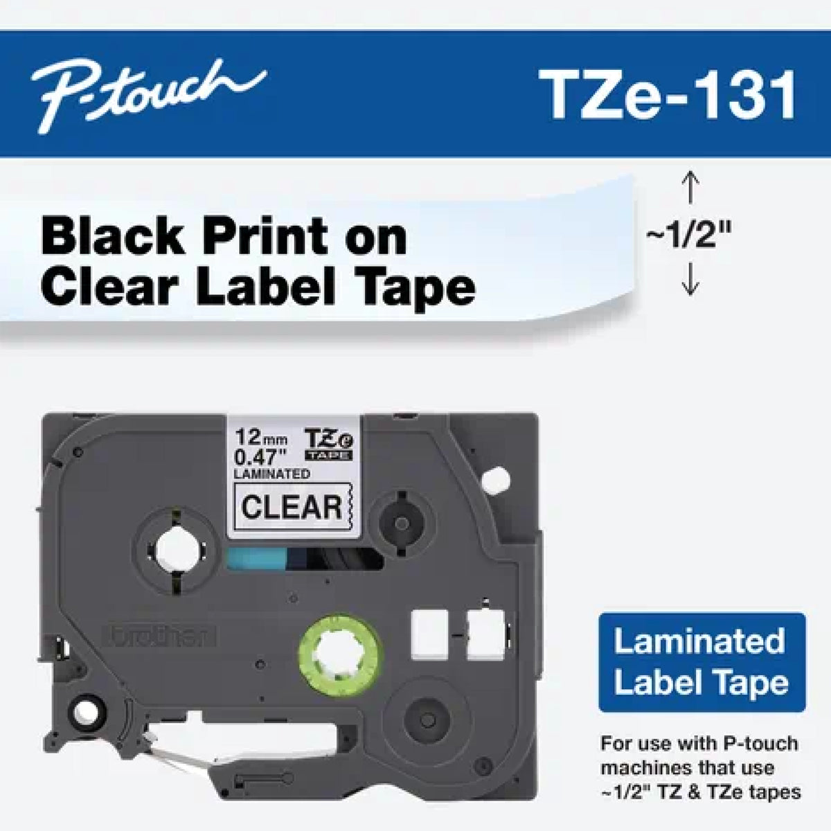 Cinta Laminada Brother Estándar Texto negro sobre cinta de 12mm x 8m — Transparente