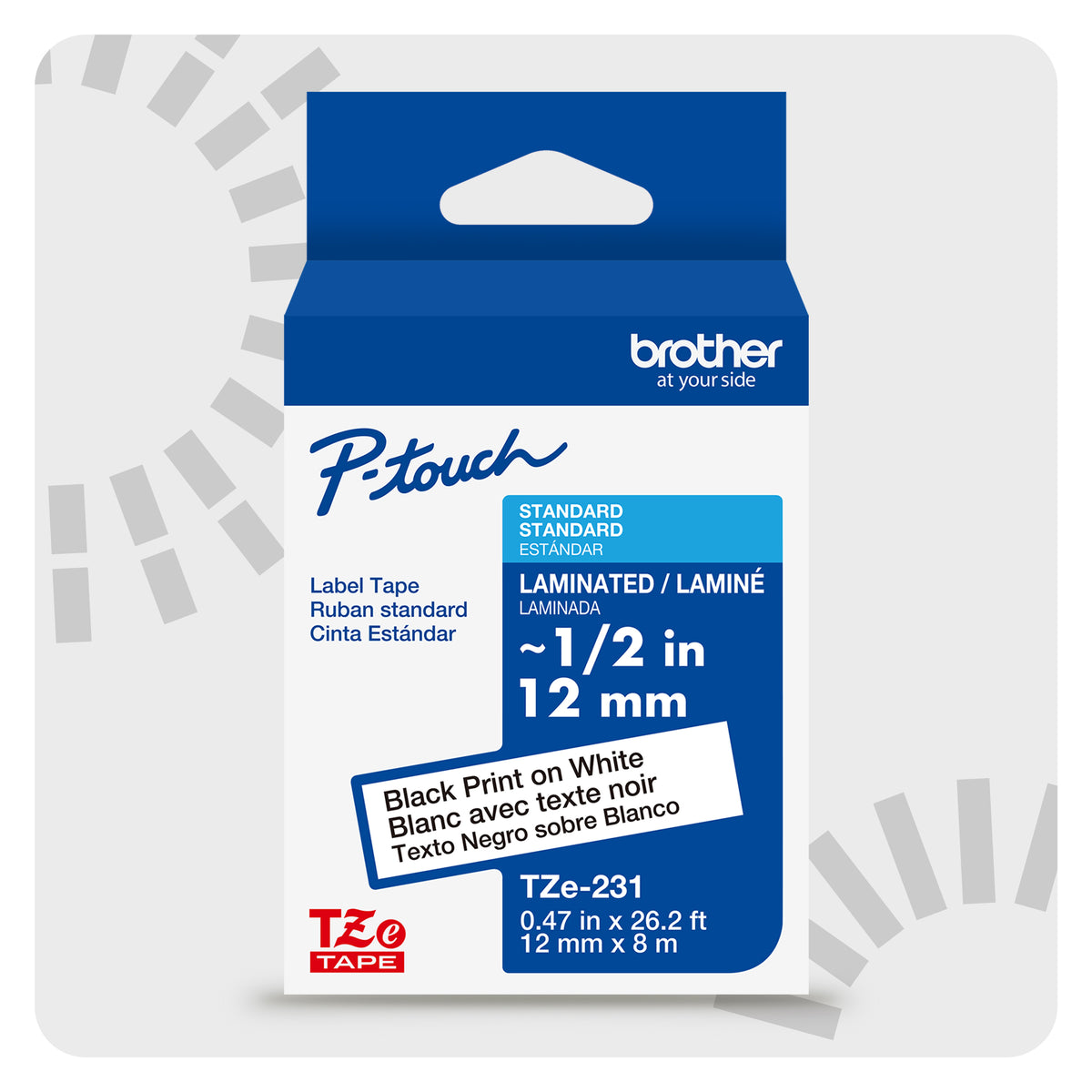 Cinta Laminada Brother Estándar Texto negro sobre cinta de 12mm x 8m — Blanco