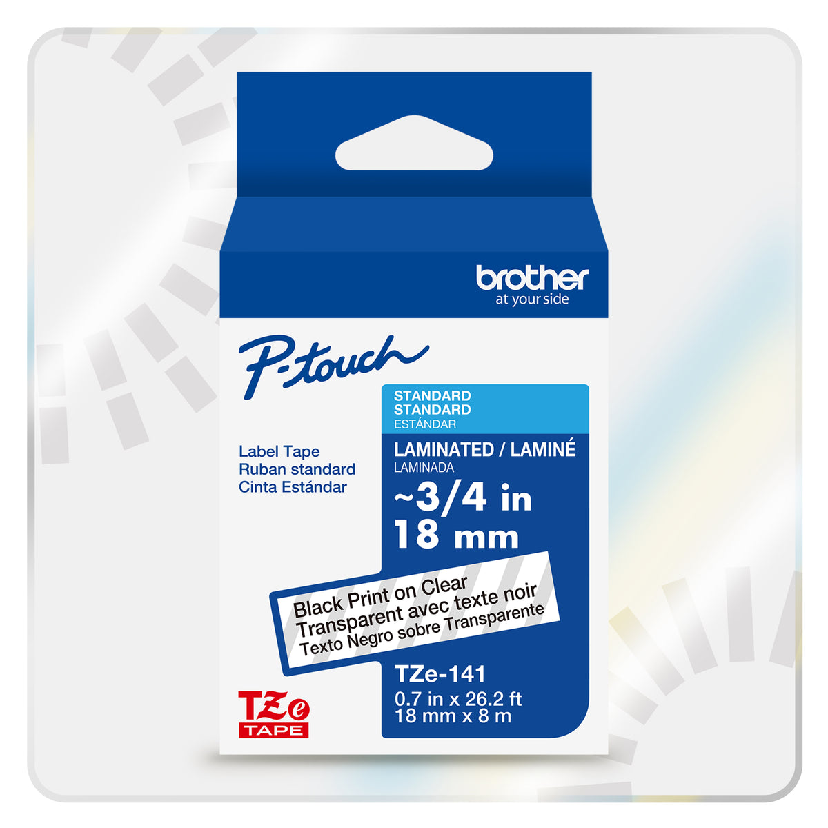 Cinta Laminada Brother Estándar Texto negro sobre cinta de 18mm x 8m — Transparente