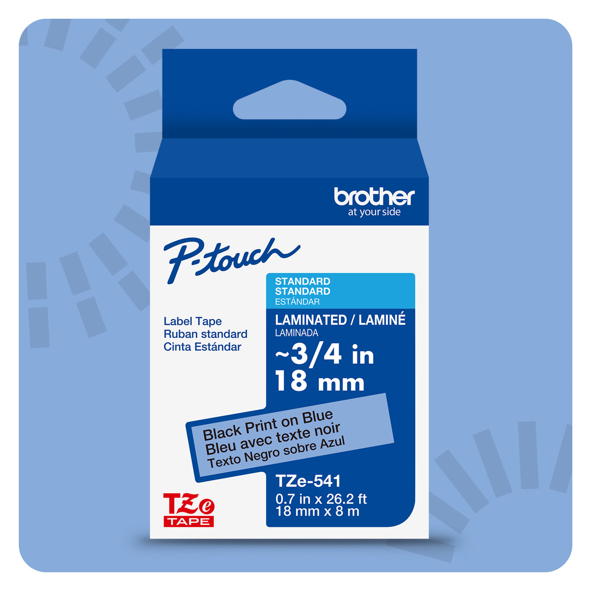 Cinta Laminada Brother Estándar Texto negro sobre cinta de 18mm x 8m — Azul