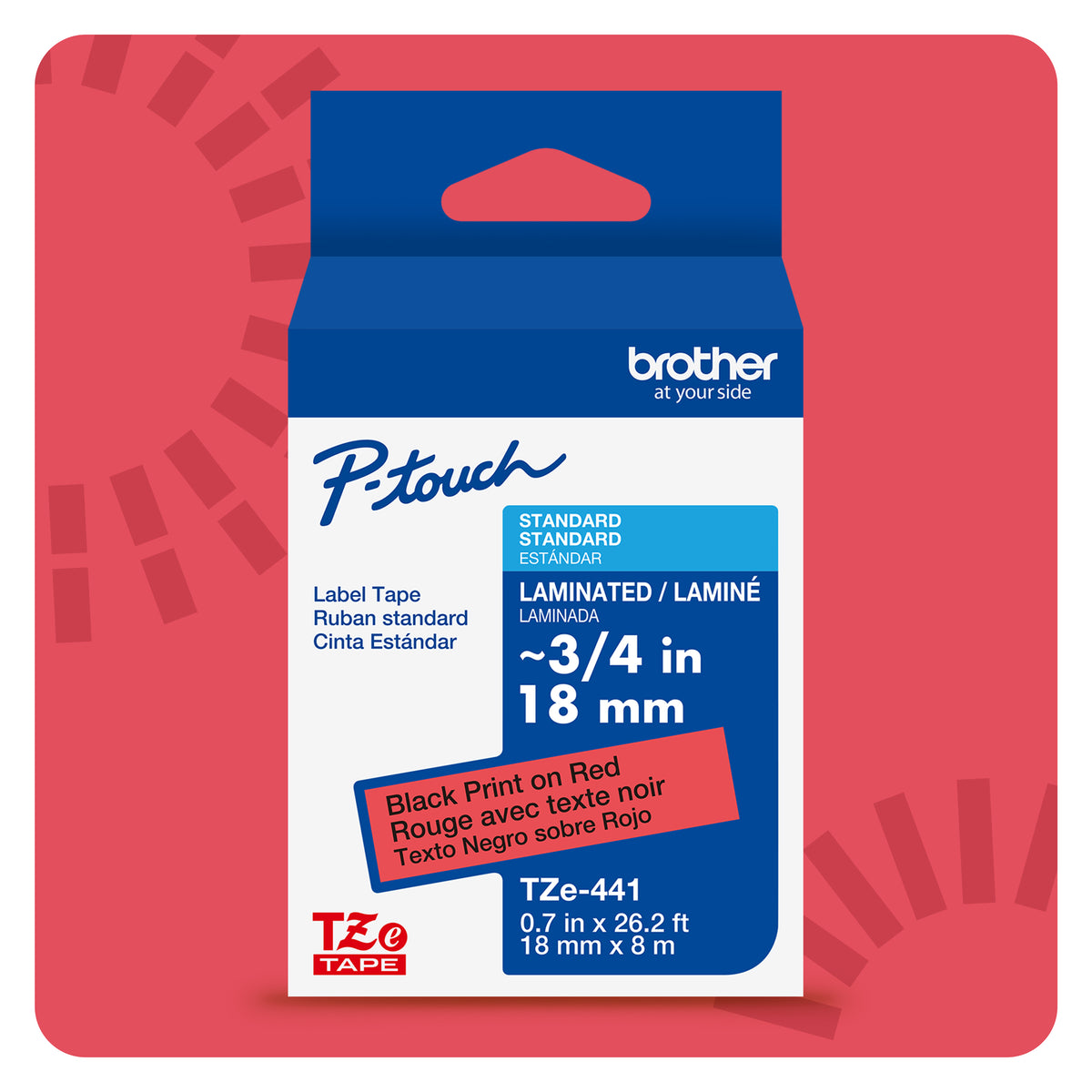 Cinta Laminada Brother Estándar Texto negro sobre cinta de 18mm x 8m — Rojo