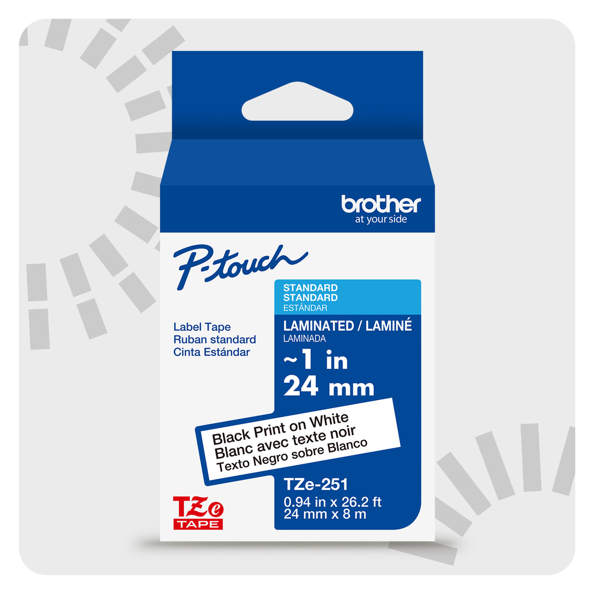 Cinta Laminada Brother Estándar Texto negro sobre cinta de 24mm x 8m — Blanco
