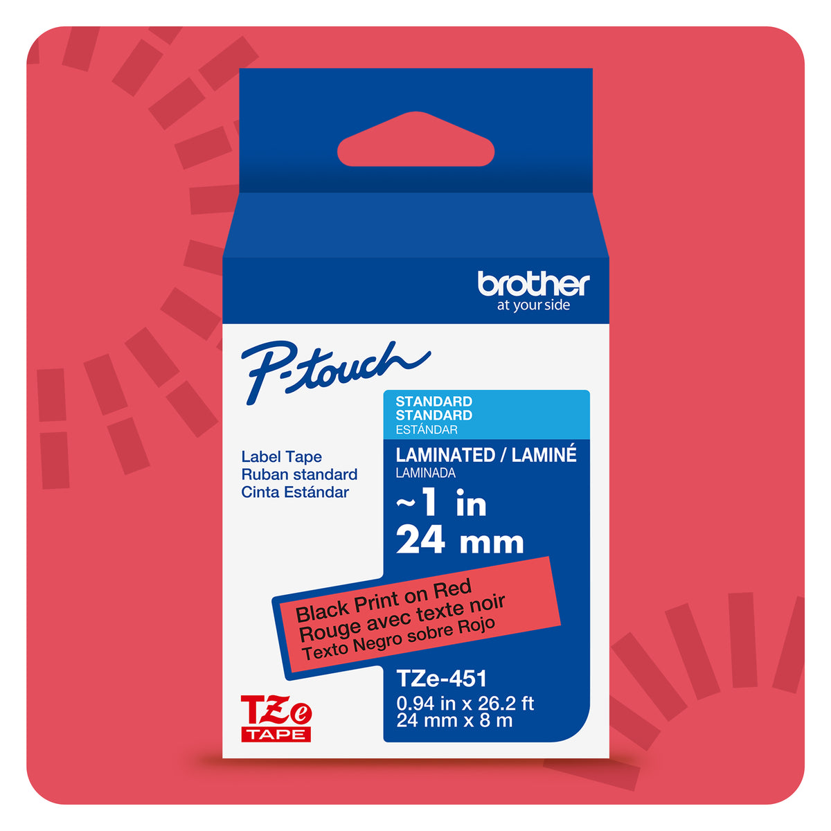 Cinta Laminada Brother Estándar Texto negro sobre cinta de 24mm x 8m — Rojo