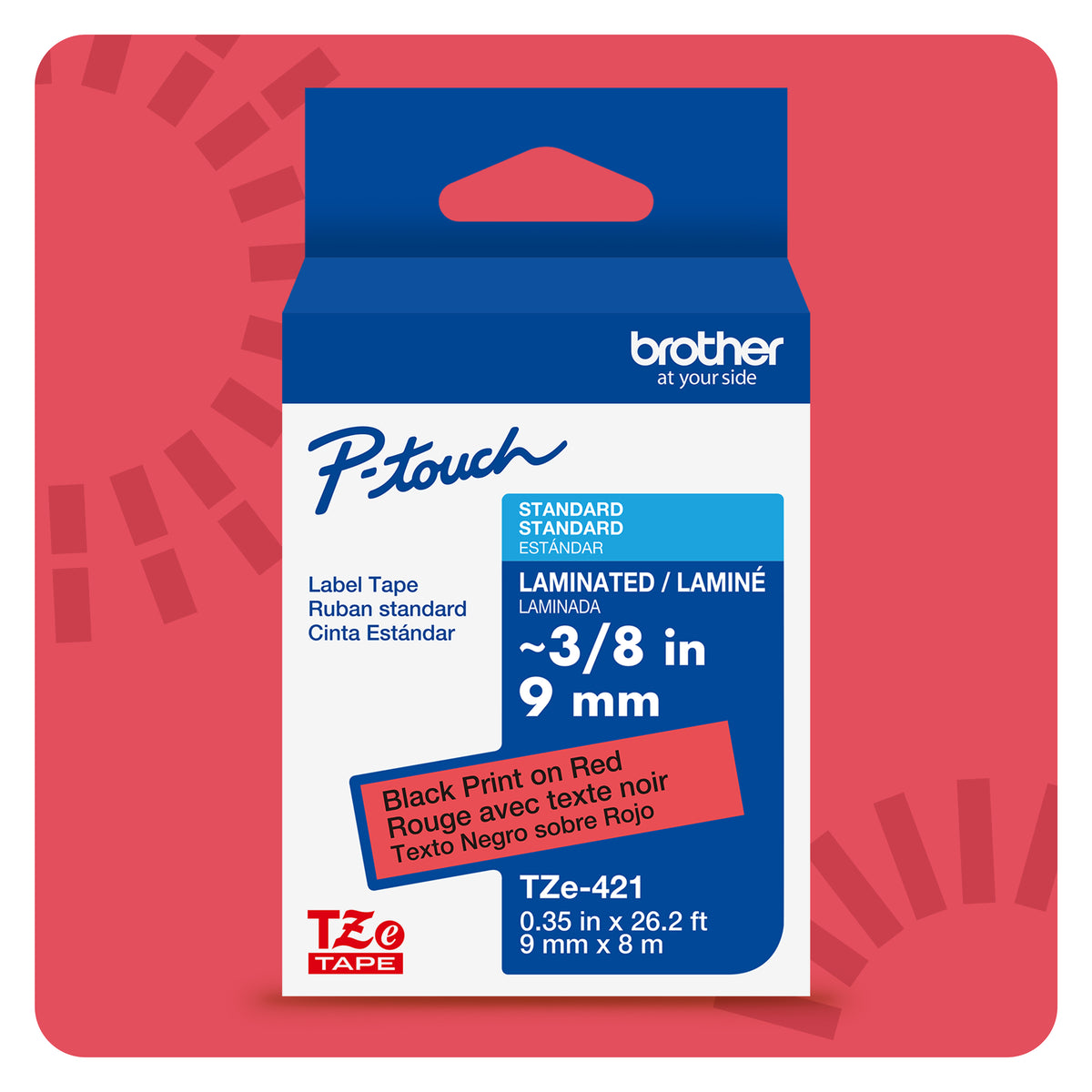 Cinta Laminada Brother Estándar Texto negro sobre cinta de 9mm x 8m — Rojo