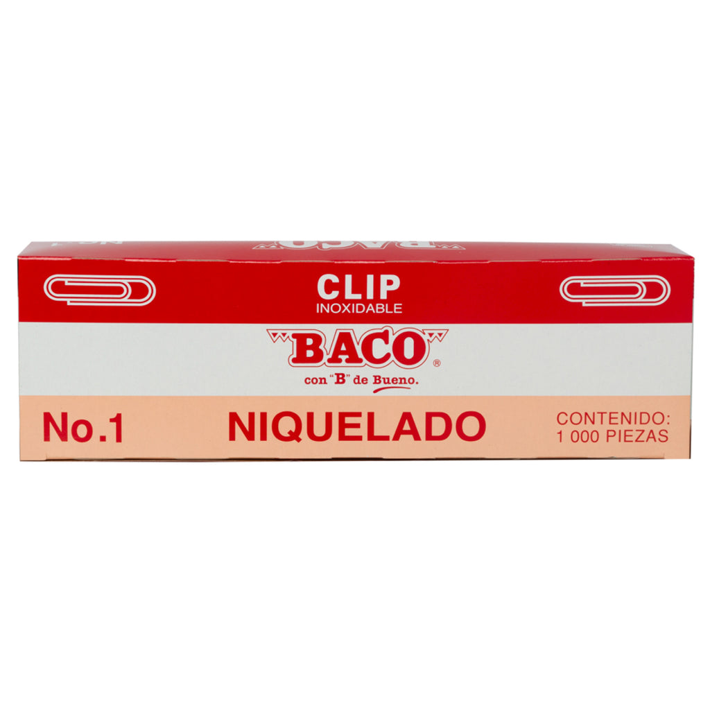 Clip Niquelado Baco #1 Paquete con 10 Cajas con 100 Clips con u