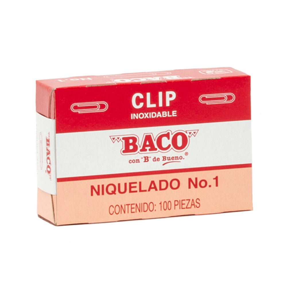 Clip Niquelado Baco #1 Paquete con 10 Cajas con 100 Clips con u