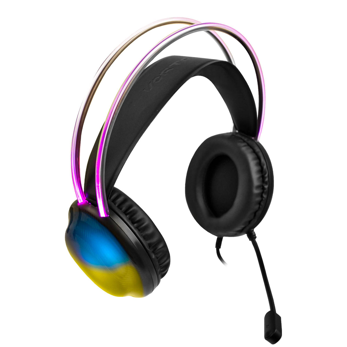 Diadema Gamer Perfect Choice Transparente RGB Helumo ANC 1.8m Alámbrico 3.5mm PVC