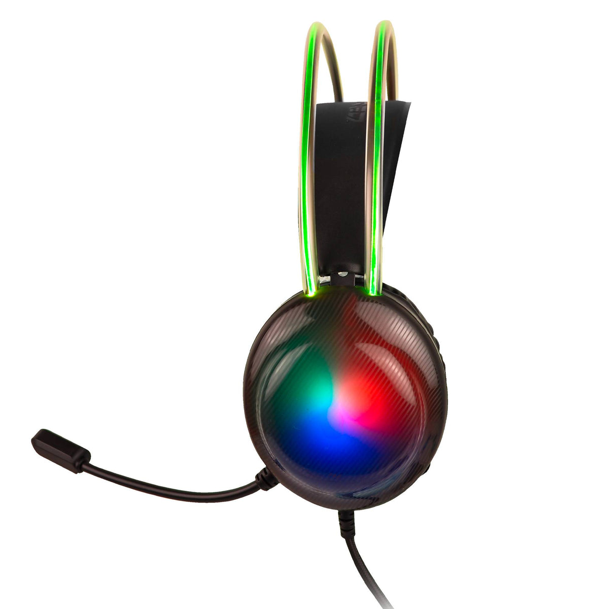 Diadema Gamer Perfect Choice Transparente RGB Helumo ANC 1.8m Alámbrico 3.5mm PVC