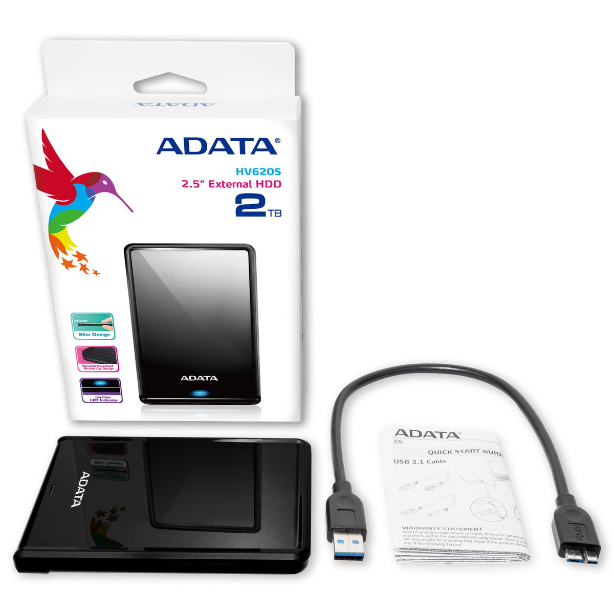 Disco Duro Externo ADATA HV620S 2.5" USB 3.1 — Negro 2 TB