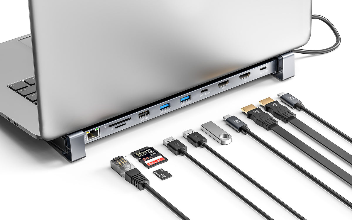 Docking USB-C Manhattan 10 ptos con MST 2xHDMI 3xUSB-A USB-C PD RJ45 SD-micro SD
