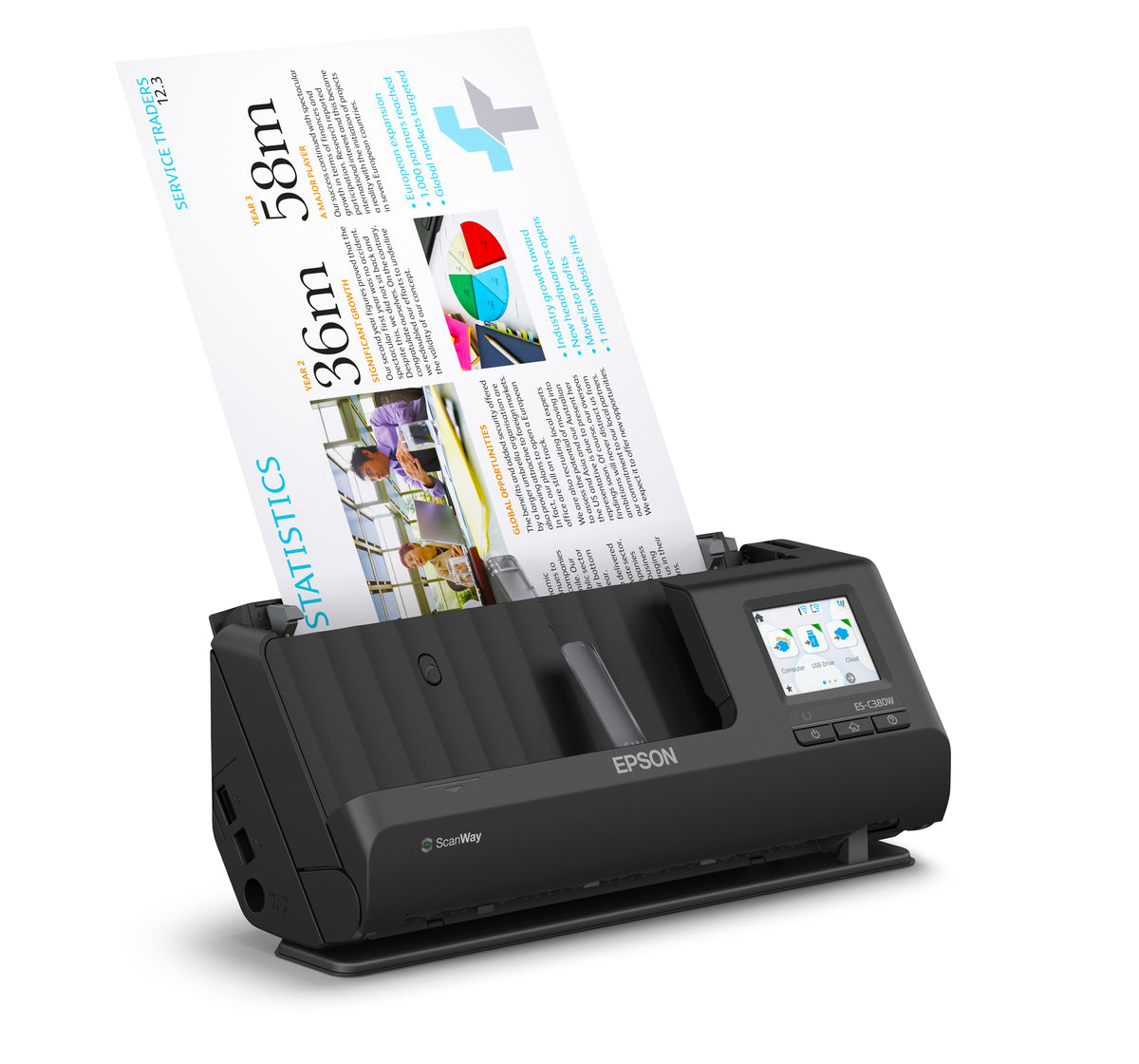 Escáner Epson Inalámbrico de Documentos WorkForce ES-C380W con Pantalla Táctil