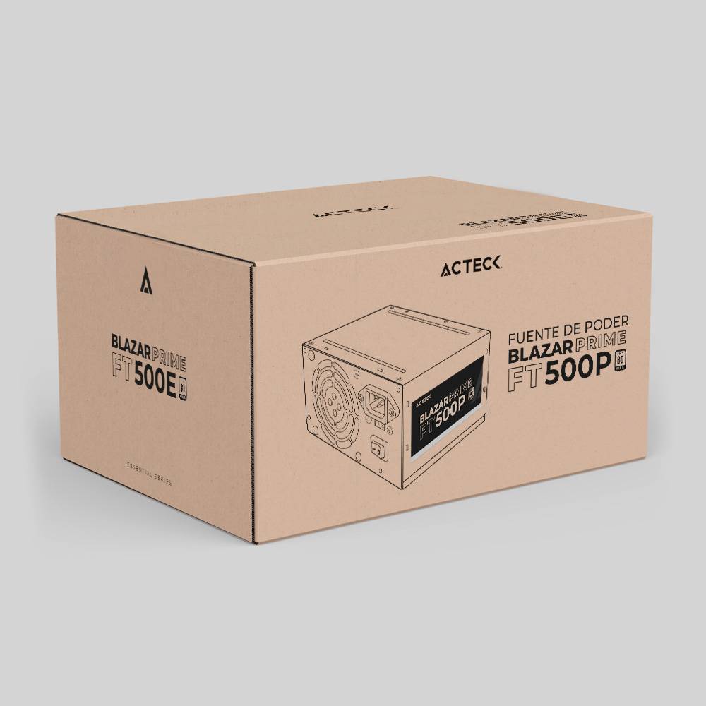 Fuente de Poder Acteck Blazar Prime FT500P ATX 500W 1x20+4 pin + 1xAtx 4 + 2xSata + 2xMolex 4 pin + 1x Negro