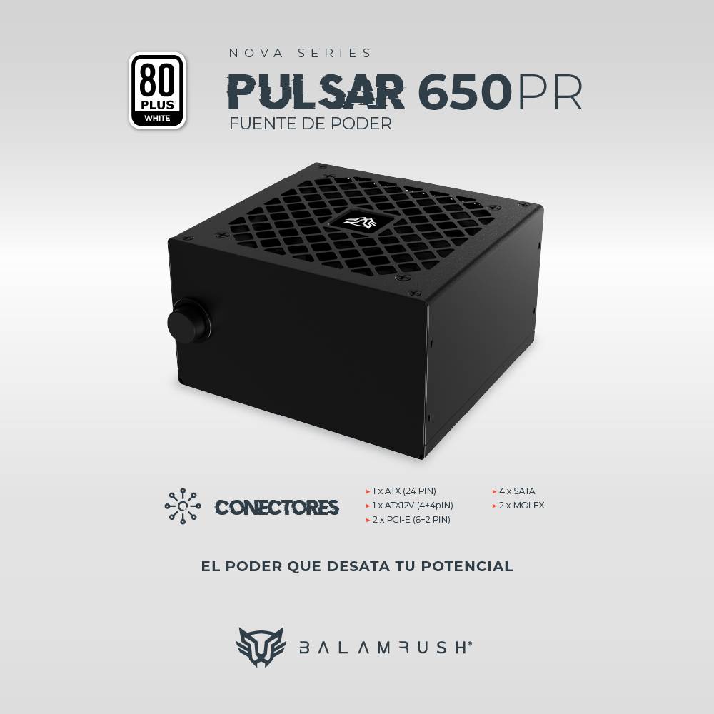 Fuente de Poder Balam Rush Pulsar 650PR Nova Series ATX 650W 80 Plus White No Modular Negro