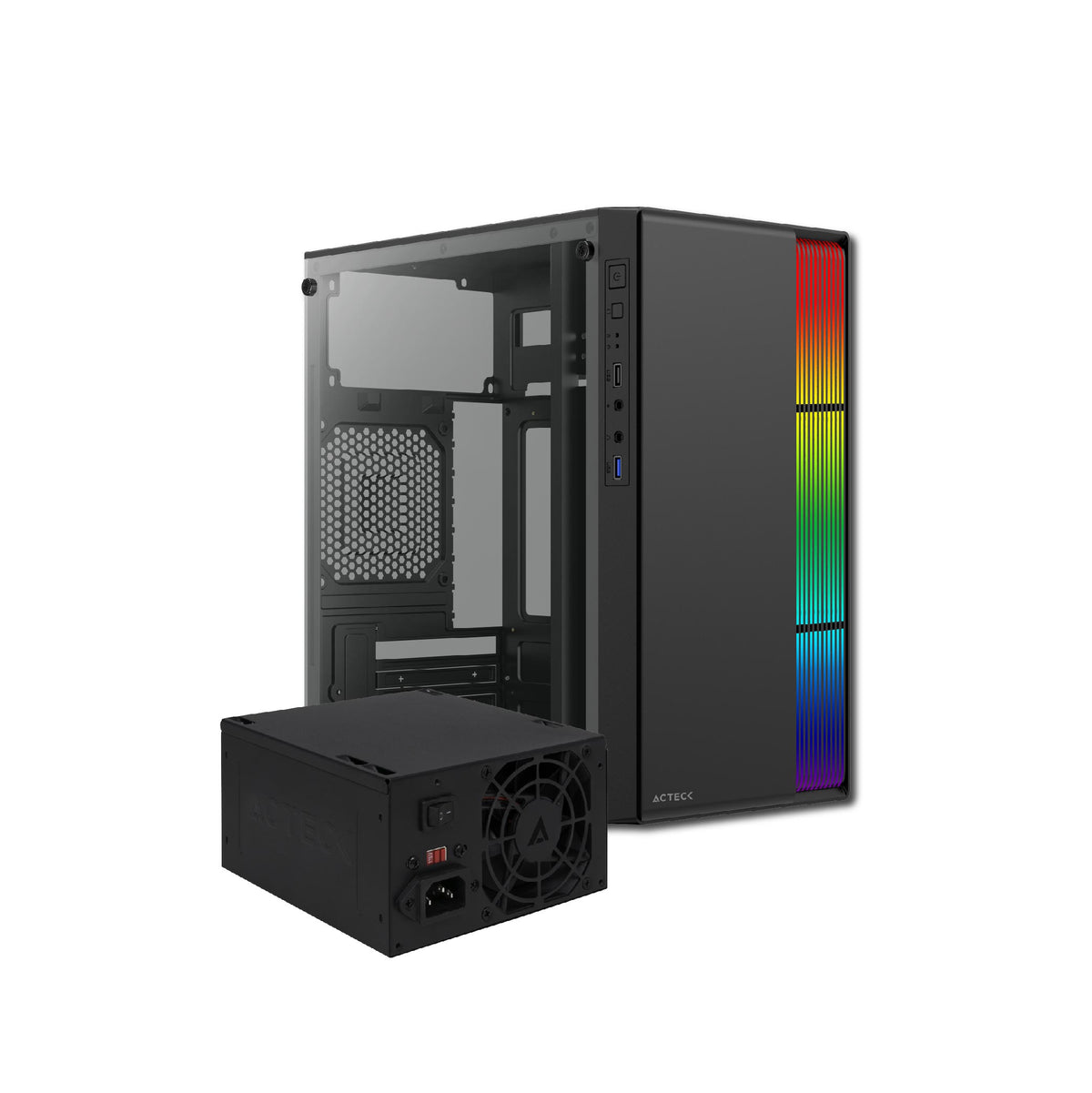 Gabinete Acteck Mini Torre Fusion II GI440 Max MB M-ATX 1xUSB 3.0 Advanced Series Negro