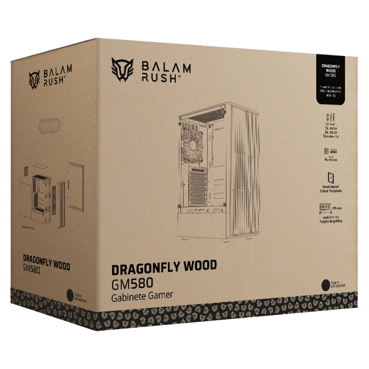 Gabinete Gamer Balam Rush Compact Media Torre Dragonfly Wood GM580 / Negro