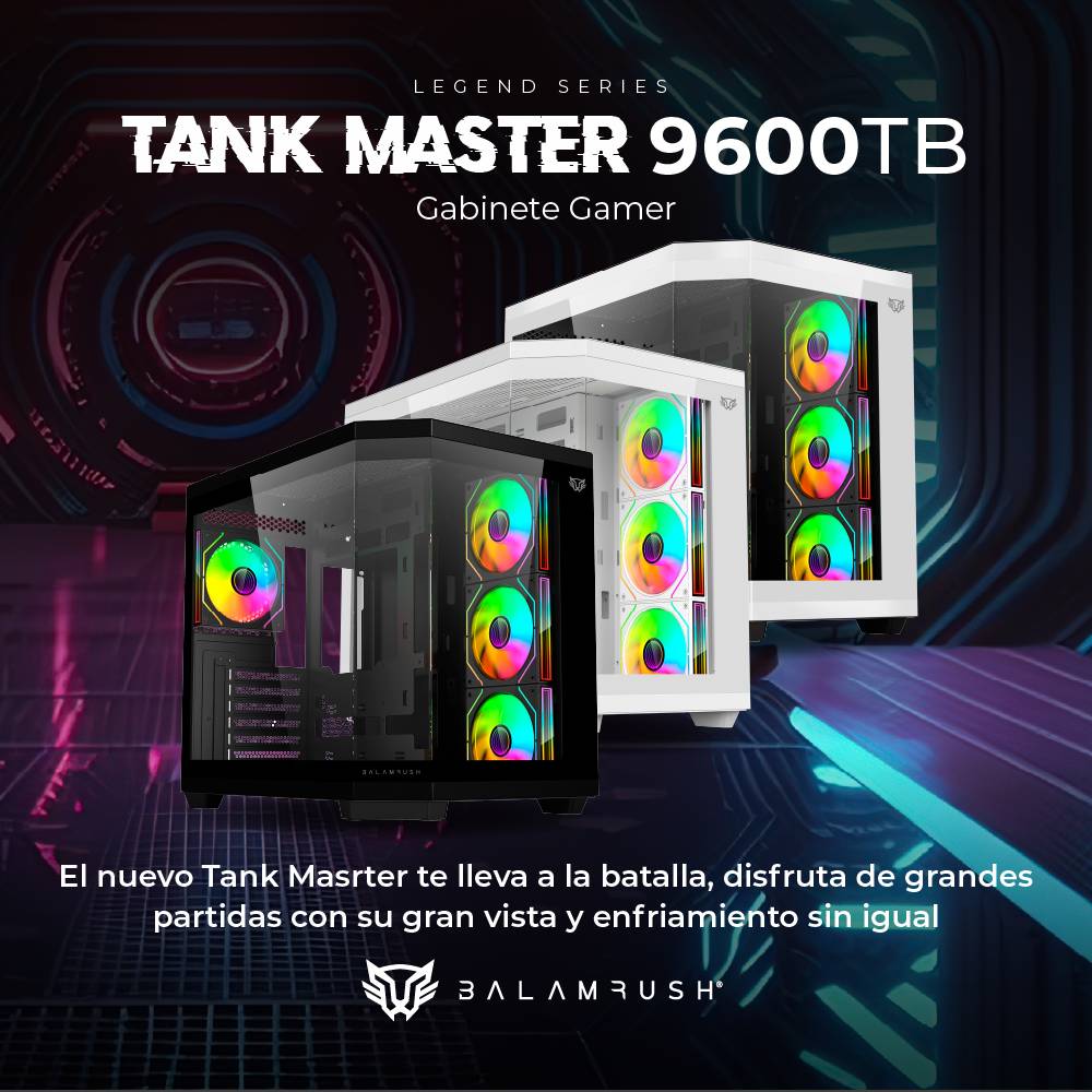 Gabinete Gamer Balam Rush Media Torre Tank Master 9600 TB USB C 3.1/USB 3.0/USB 2.0/Audio Fan ARGB Negro
