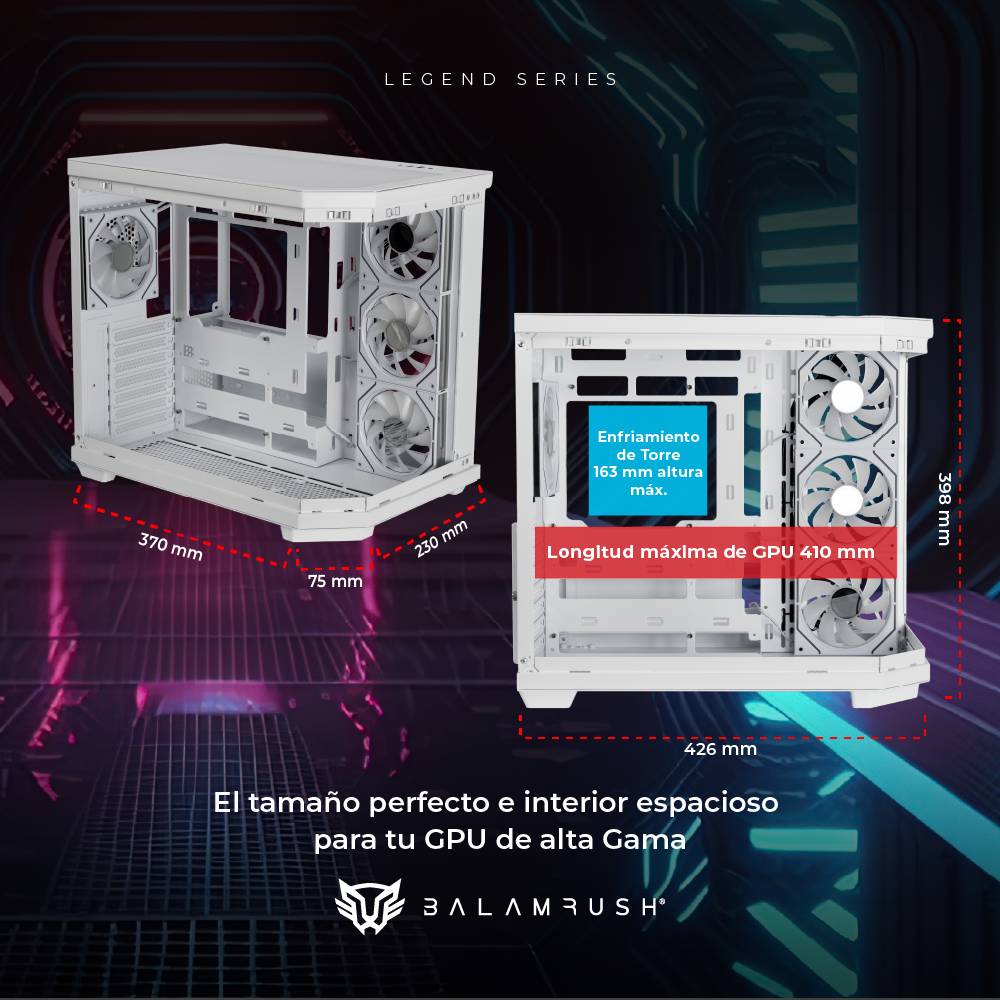 Gabinete Gamer Balam Rush Media Torre Tank Master 9600 TB USB C 3.1/USB 3.0/USB 2.0/Audio Fan ARGB Negro