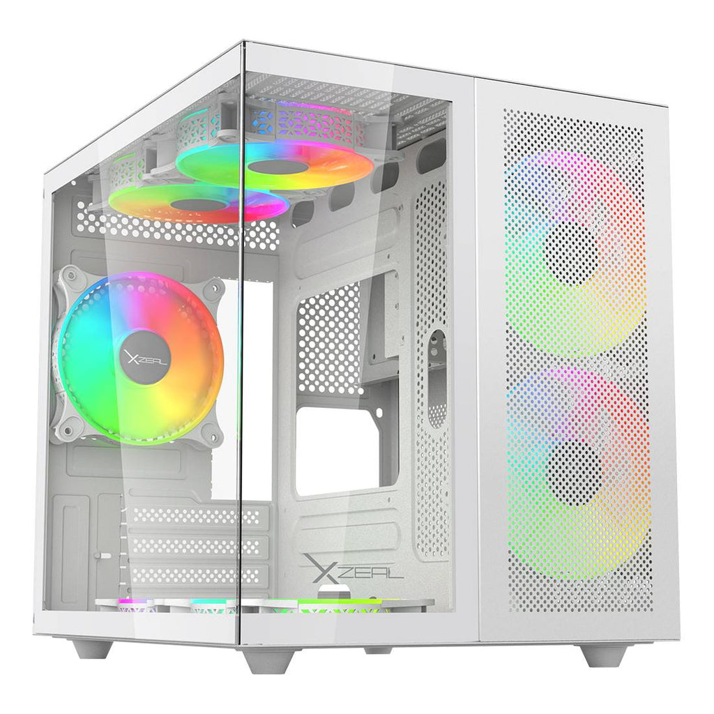 Gabinete Xzeal CUBO Mini-Tower Micro-ATX/Mini-ITX USB 2.0/3.0 sin Fuente 3 Ventiladores Instalados — Blanco
