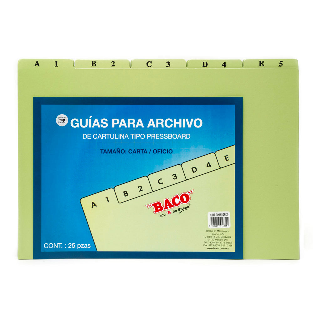Guías Baco para Archivos Alfabéticas Oficio con 25 Pzas