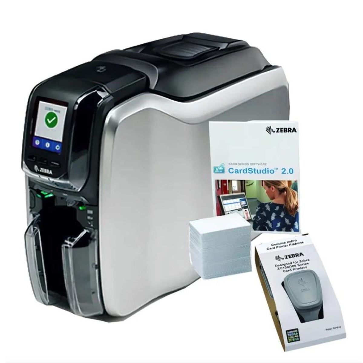 Impresora Zebra de Tarjetas ZC300 Doble Cara Usb Ethernet Cont de Wind/App CardStudio2.0 200Tarj PVC y Cinta YMC