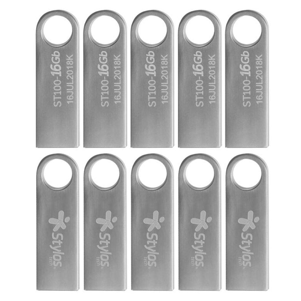 Kit 10 Memorias USB Stylos ST100 16GB Conexión Tipo A 2.0 Metalica Plata