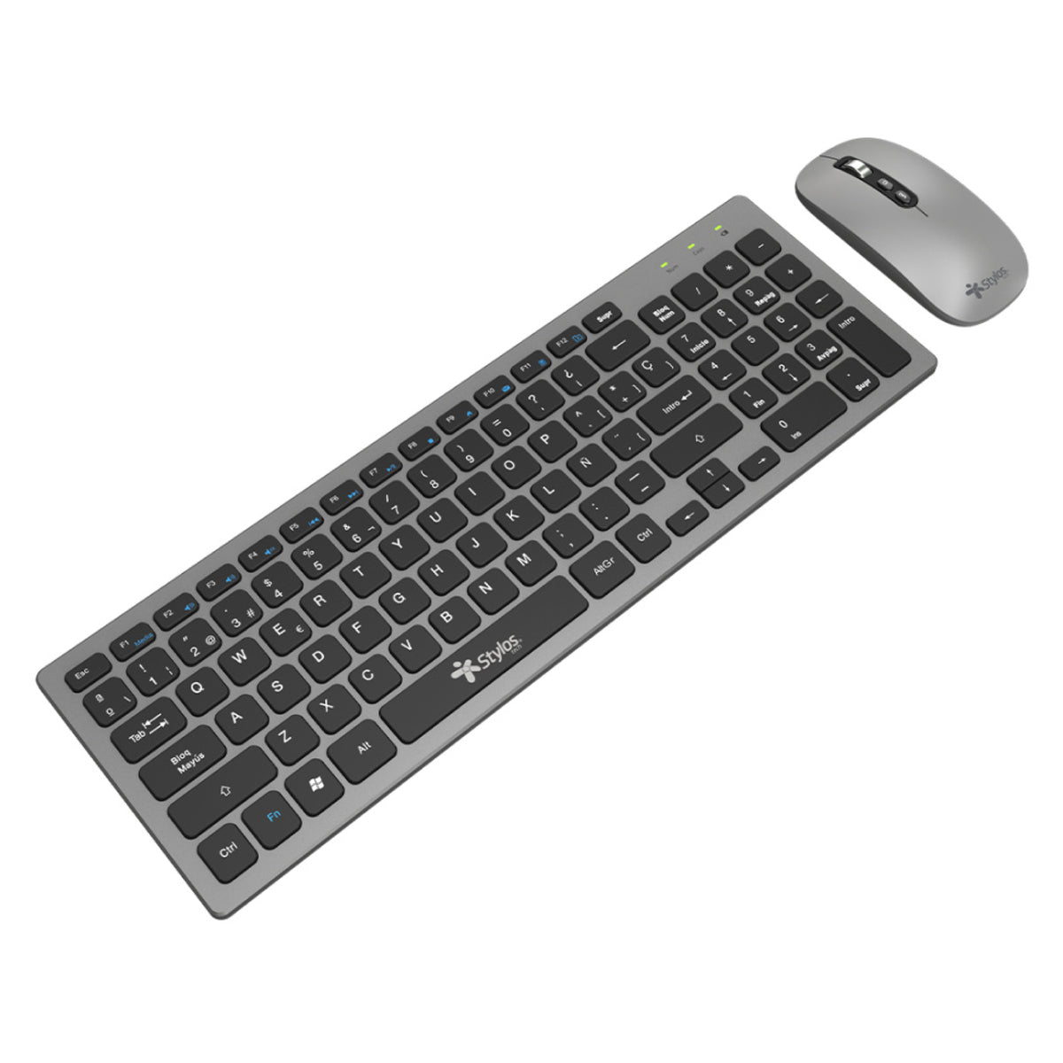 Kit Teclado y Mouse Inalámbrico Stylos Recargable 2 en 1 Gris Teclado 96% Membrana 96 Teclas Conexión USB