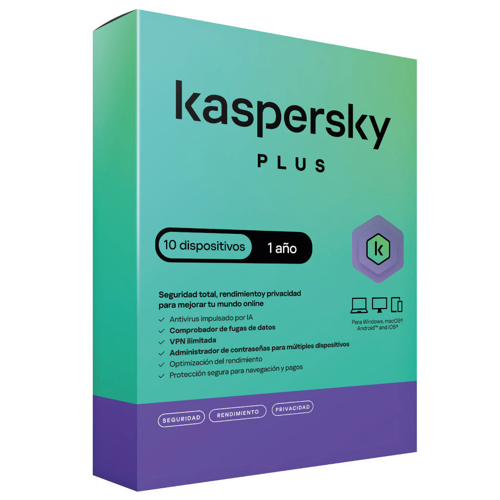 Licencia Antivirus Kaspersky Plus 1 Año 10 Dispositivos