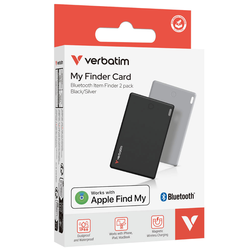 Localizador Verbatim My Finder Bluetooth Tarjeta 2 pzas Negro Plateado