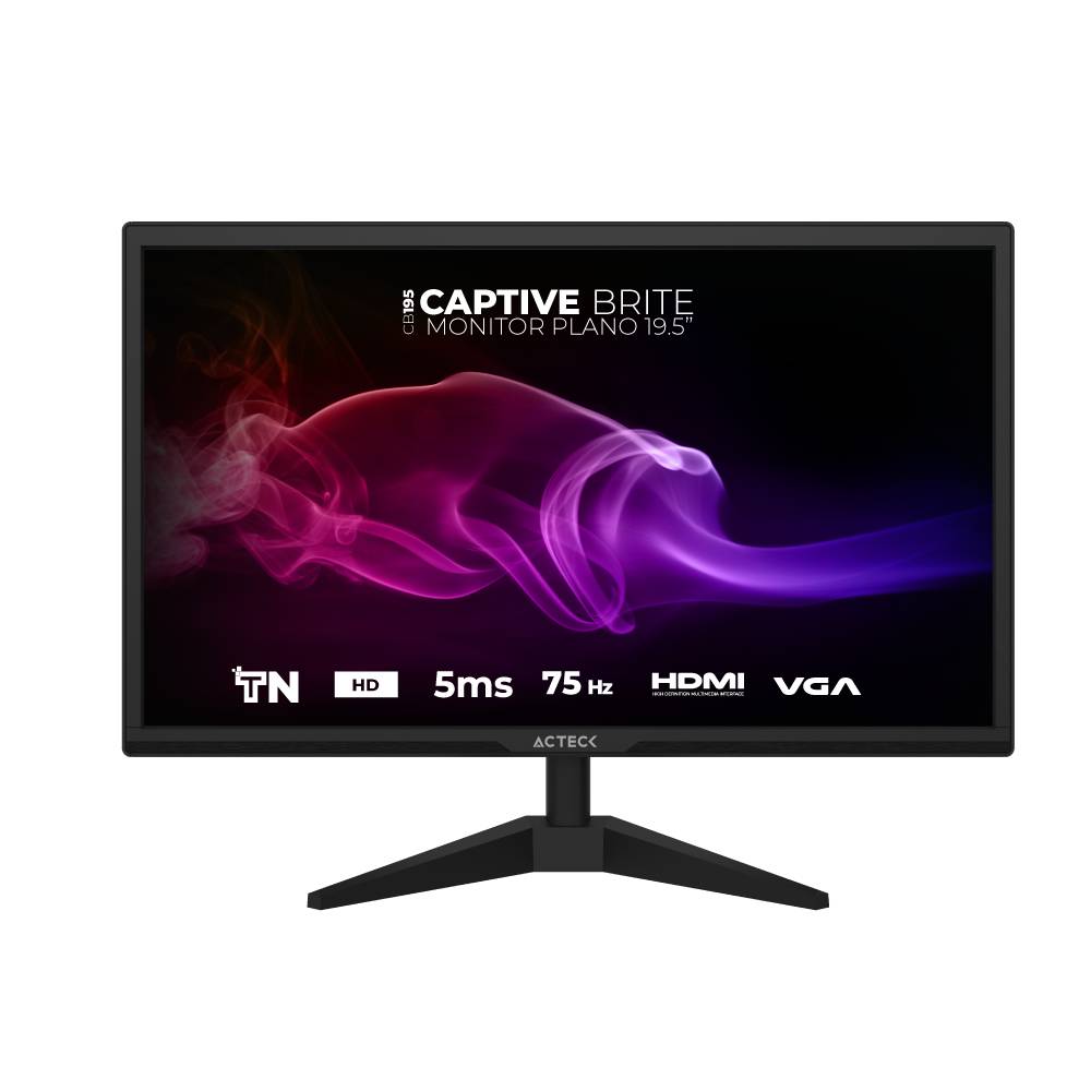 Monitor Acteck 19.5" Plano TN Captive Brite CB215 HD 75Hz-60Hz 5ms 1xVGA 1xHDMI Vesa 75 x 75 mm Negro