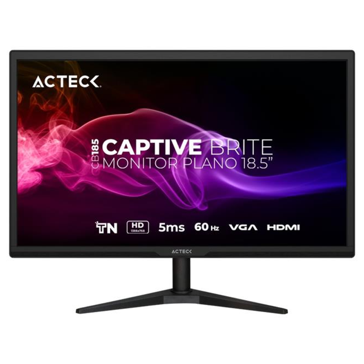 Monitor Acteck Plano 18.5" TN Captive Brite CB185 /HD/60Hz/5ms/Low-blue light/1xVGA+1xHDMI 1.4/VESA75mm/Essential Negro
