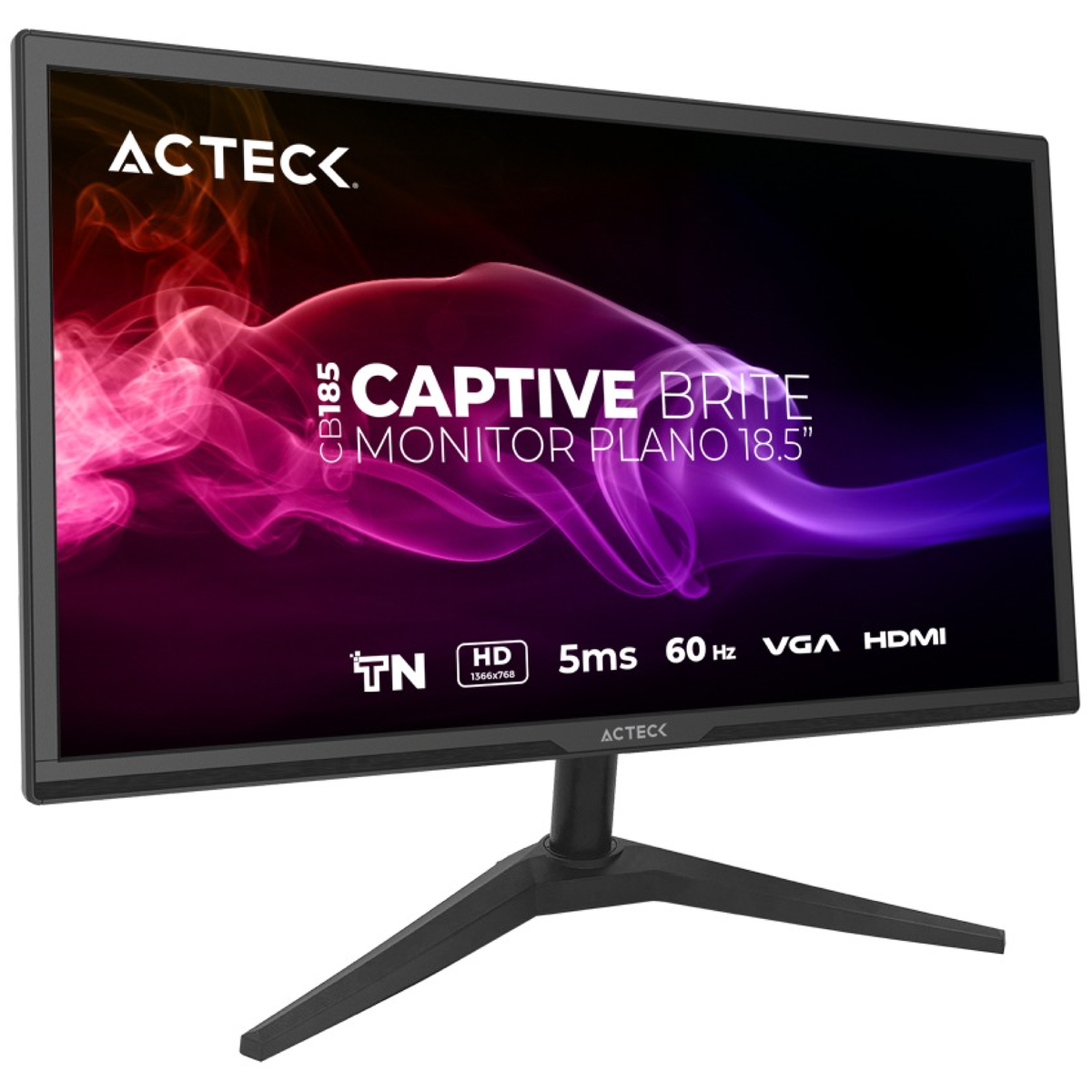 Monitor Acteck Plano 18.5" TN Captive Brite CB185 /HD/60Hz/5ms/Low-blue light/1xVGA+1xHDMI 1.4/VESA75mm/Essential Negro