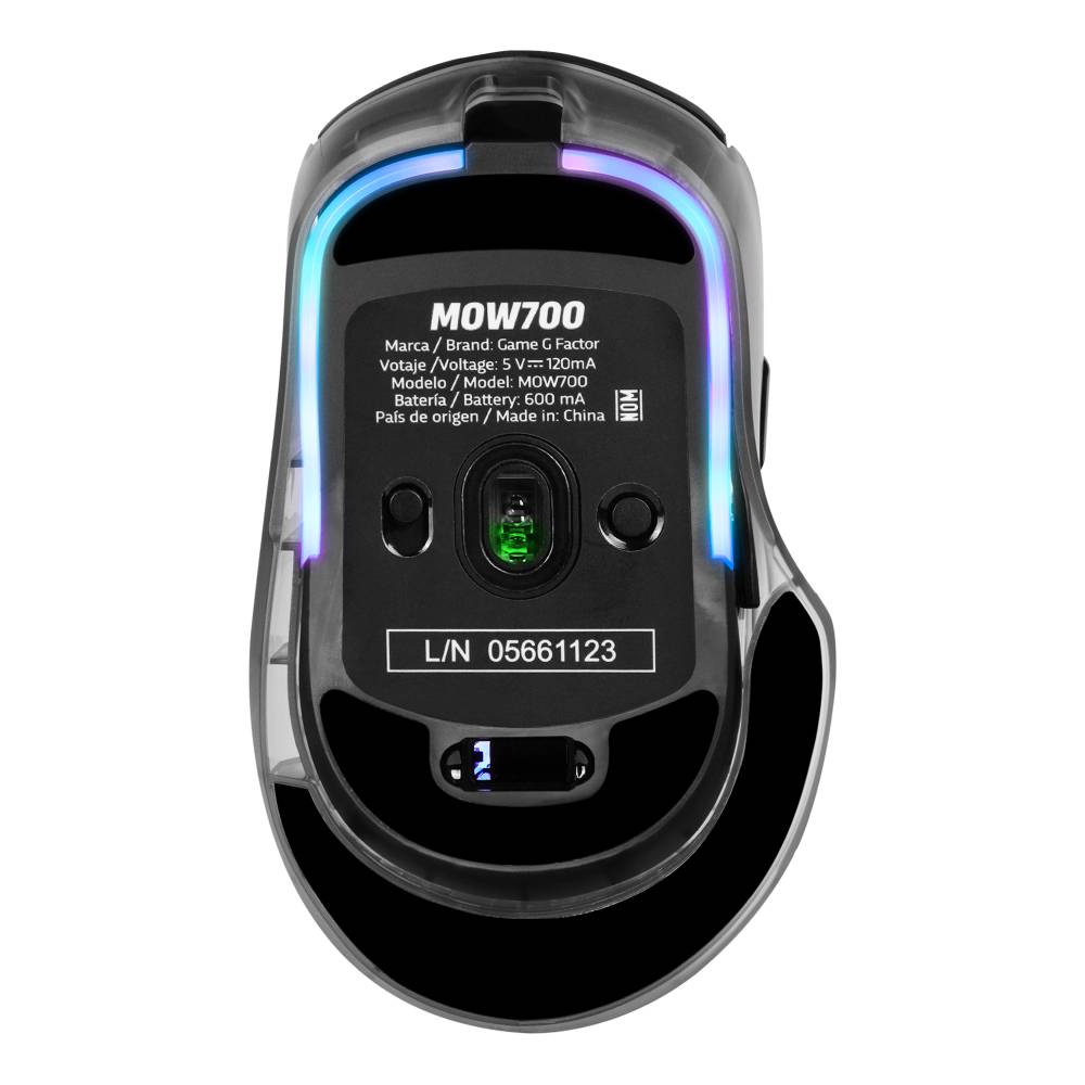 Mouse Game Factor MOW700 Carcasas Intercambiables 2.4G+BT Pixart 3395 26.000 DPI RGB — Blanco