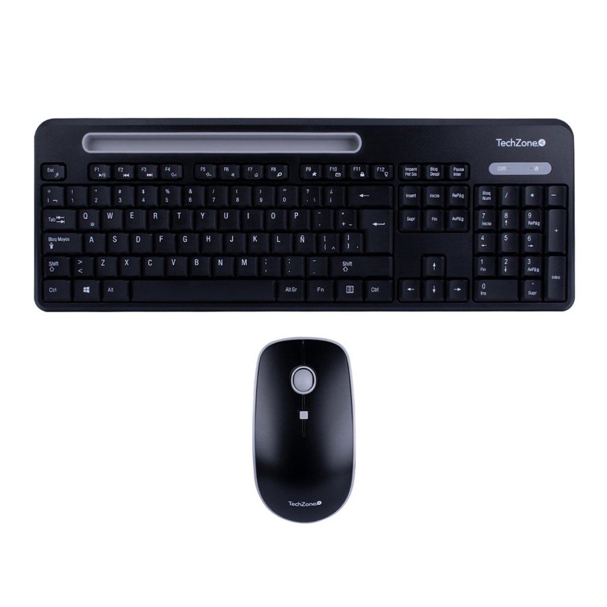Mouse y Teclado Inalámbricos Tasking Grey 800 1200 1600 DPI 4 Botones con Ranura para Smartphone