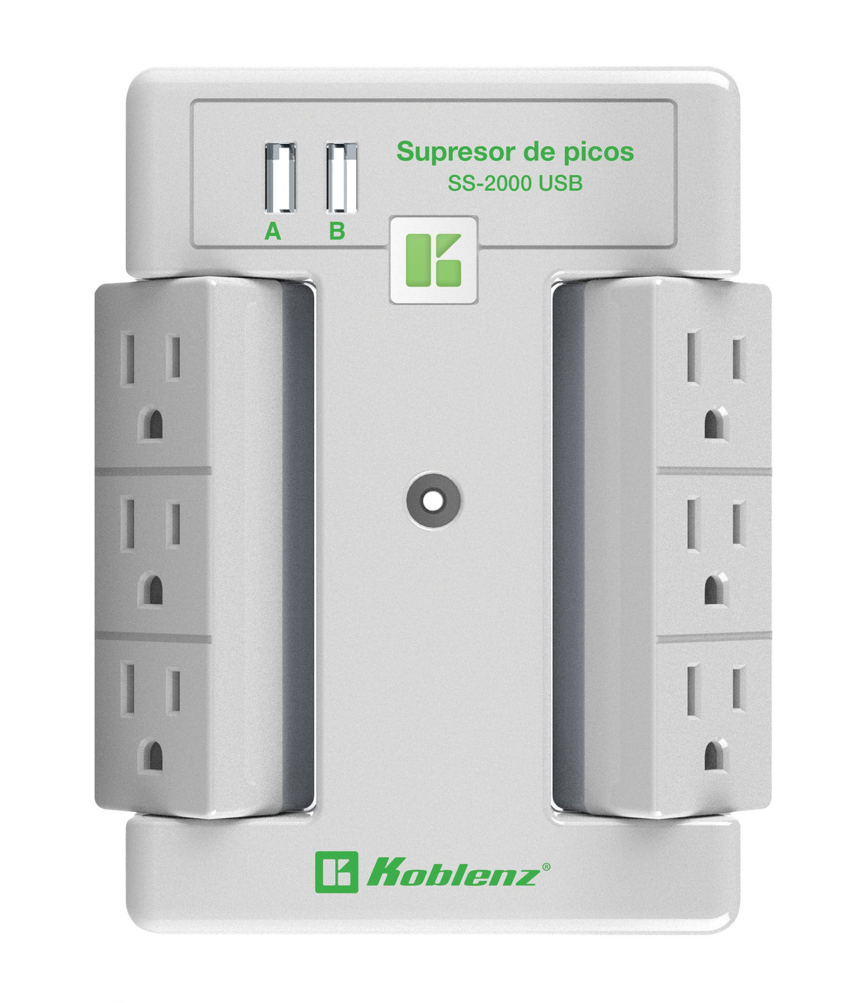 Multicontacto Koblenz Supresor de Picos 2000 Joules 6 Contactos Giratorios 1 LED 1 Puertos USB A