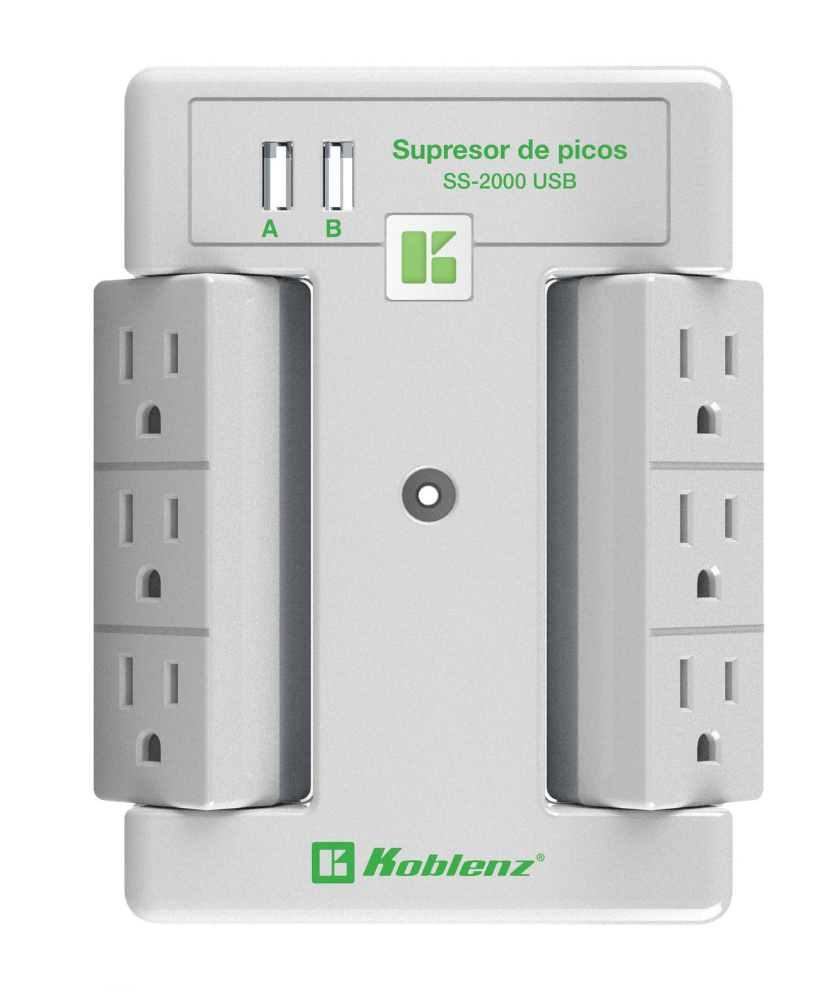 Multicontacto Koblenz Supresor de Picos 2000 Joules 6 Contactos Giratorios 1 LED 1 Puertos USB A
